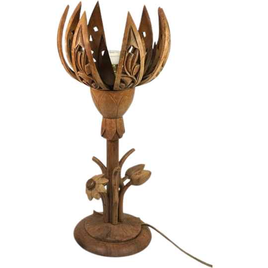 Vintage Houten Lamp Lotus Bloem 1