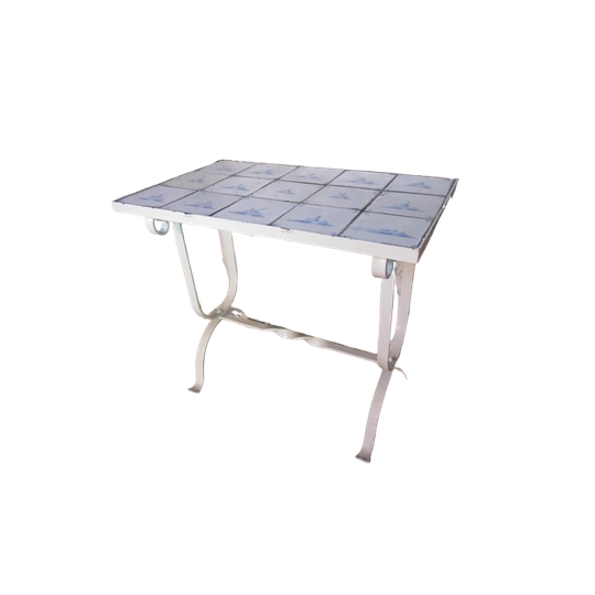 Antieke Ijzeren Tafel Met Delftse Tegels 1