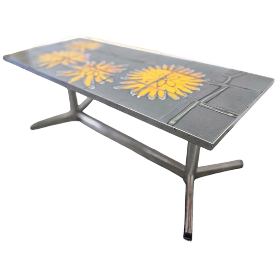 Vintage Keramieken Salontafel Met Chromen Frame 1