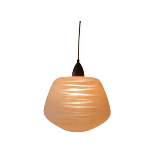 Vintage Lamp Hanglamp Jaren 50 / 60 Melkglas Teakhoud