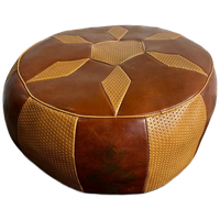 Vintage Patchwork Poef / Voetbank In Cognac Bruin