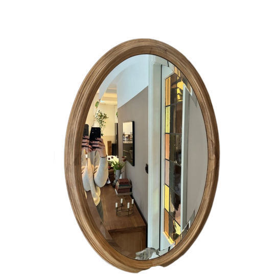 Vintage Grote Grenen Ovale Spiegel 1