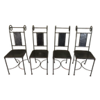 Set Van 4 Vintage Ijzer En Leer Stoelen, Zwart thumbnail 1