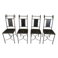 Set Van 4 Vintage Ijzer En Leer Stoelen, Zwart