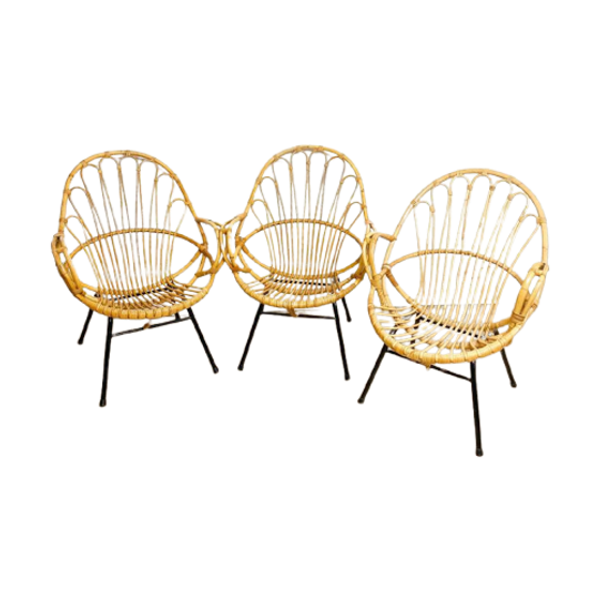 3 X Vintage Rohe Noordwolde Rotan Rieten Stoelen 1