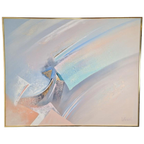 Vintage Abstract Schilderij Lee Reynolds '80 Lijst Messing thumbnail 1