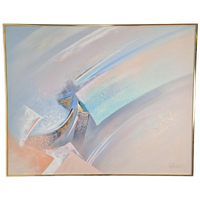 Vintage Abstract Schilderij Lee Reynolds '80 Lijst Messing