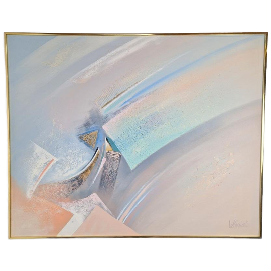 Vintage Abstract Schilderij Lee Reynolds '80 Lijst Messing 1