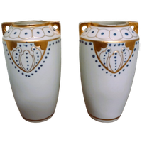 Set Van 2 Porseleinen Vaasjes, Jugendstil.
