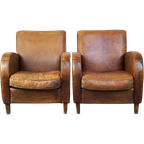 Comfortabele Set Vintage Schapenleren Design Fauteuils/ Armchairs Met Mooie Kleuren thumbnail 1