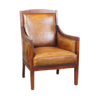 Ranke Schapenleren En Houten Vintage Art Deco Design Armchair In Een Prachtige Warme Cognac Kleur thumbnail 1