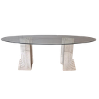 Travertine Eettafel - Vintage - Glas - Design - 70's thumbnail 1