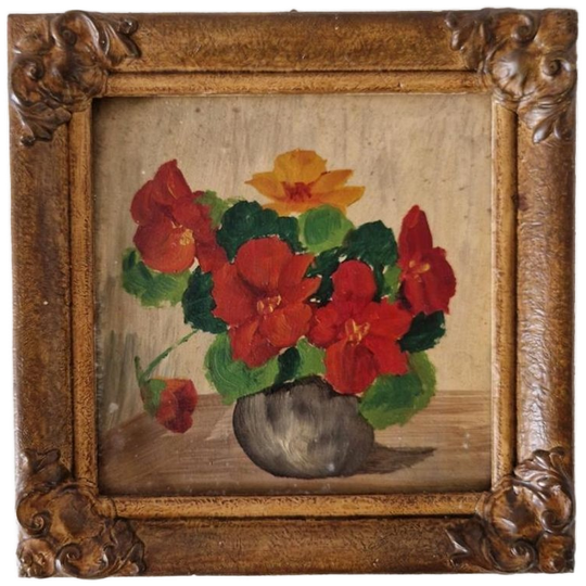 Antiek Schilderijtje Oost Indische Kers Bloemen Schilderij 1