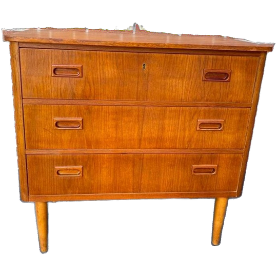 Vintage Teakhouten 3-ladenkastje 1