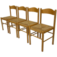 Vintage Stoelen Set Van 4 Hout Gevlochten Zitting Papercord