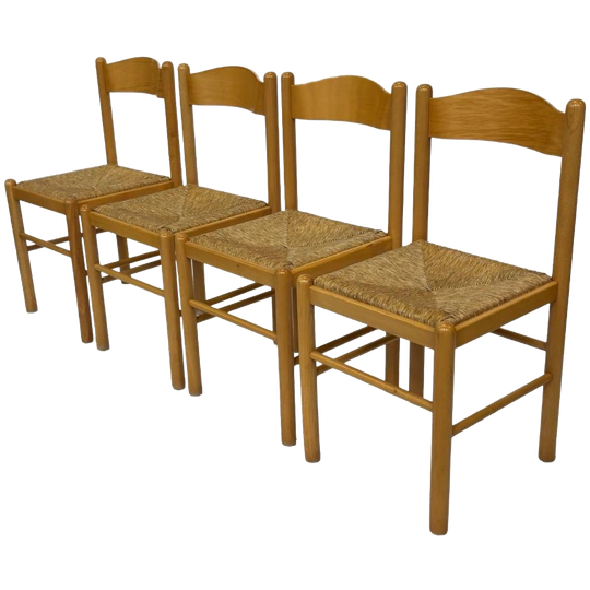 Vintage Stoelen Set Van 4 Hout Gevlochten Zitting Papercord 1