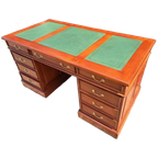 Klassieke Engelse Schrijftafel, Bureau, Desk, Met Lederen In thumbnail 1