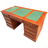 Klassieke Engelse Schrijftafel, Bureau, Desk, Met Lederen In