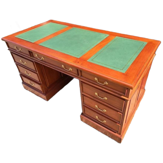 Klassieke Engelse Schrijftafel, Bureau, Desk, Met Lederen In 1