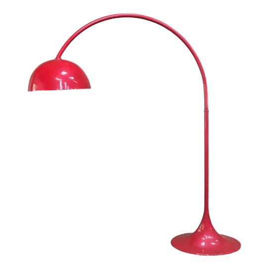 Rode Arc Lamp Met Ovalen Tulip Voet - Italië Jaren 70 1