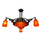 Art Deco Hanglamp Met Glazen Schaal En 3 Kelkjes, Jaren 30 thumbnail 1