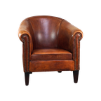 Hele Mooie Clubfauteuil Van Schapenleer Met Een Mooie Warme En Luxe Cognac Kleur thumbnail 1