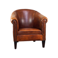 Hele Mooie Clubfauteuil Van Schapenleer Met Een Mooie Warme En Luxe Cognac Kleur