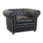 Ruime Zwarte Rundleren Chesterfield Fauteuil Met Een Sprekend Karakter thumbnail 1