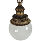 Vintage - Hollywood Regency Stijl - Hanglamp - Bollamp - Verguld - Art Deco - Opaalglas - 1970'S thumbnail 1