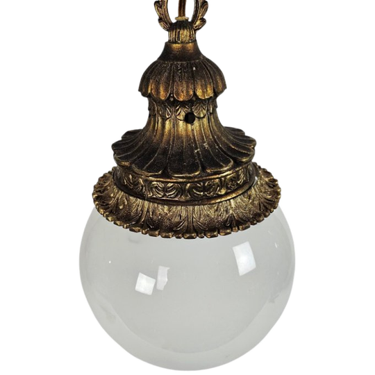 Vintage - Hollywood Regency Stijl - Hanglamp - Bollamp - Verguld - Art Deco - Opaalglas - 1970'S 1