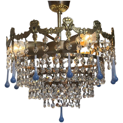 Murano Teardrop Kroonluchter Hanglamp Vintage Opaline Kristal