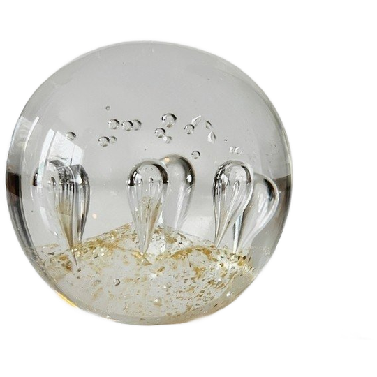 Vintage Glazen Kristallen Bol Presse-papier Helder Kristal Bellen Goud Stof 1970’s 1