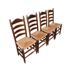Eiken Knopstoelen Met Biezen Mat Set Van 4 thumbnail 1