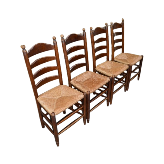 Eiken Knopstoelen Met Biezen Mat Set Van 4 1
