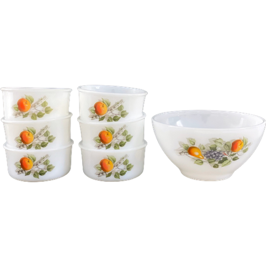 Set Vintage Arcopal Fruit De France Schaaltjes + 1 Grotere Schaal / Kom 1