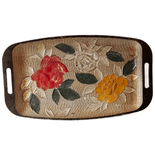 Vintage Kunststof Dienblad Uit De Jaren 60 Met Bloemenreliëf 1