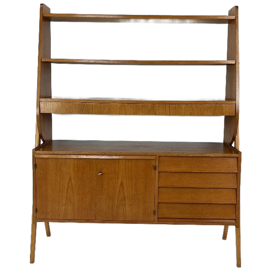 Zweedse Vintage Teak Fineren Boekenkast 1
