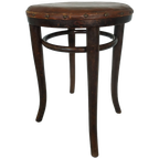 Vintage Antieke Thonet Kruk Stool (Webbing/Leer) thumbnail 1