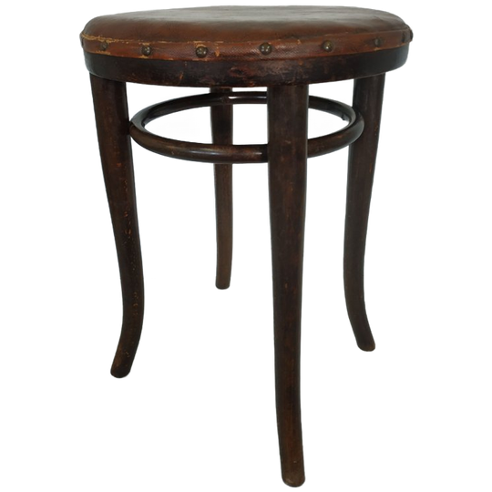 Vintage Antieke Thonet Kruk Stool (webbing/leer) 1