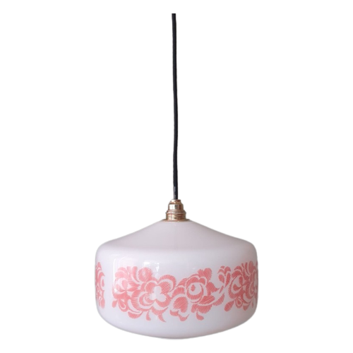 Vintage Melkglazen Opaline Hanglamp Met Florale Print