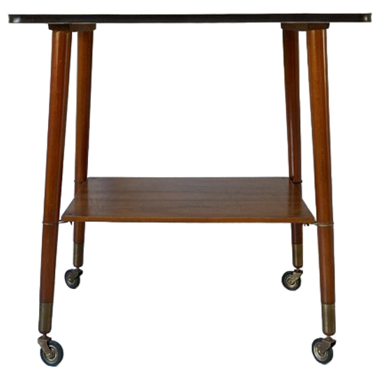 Vintage Houten Trollley Op Wielen Met Formica Blad 1