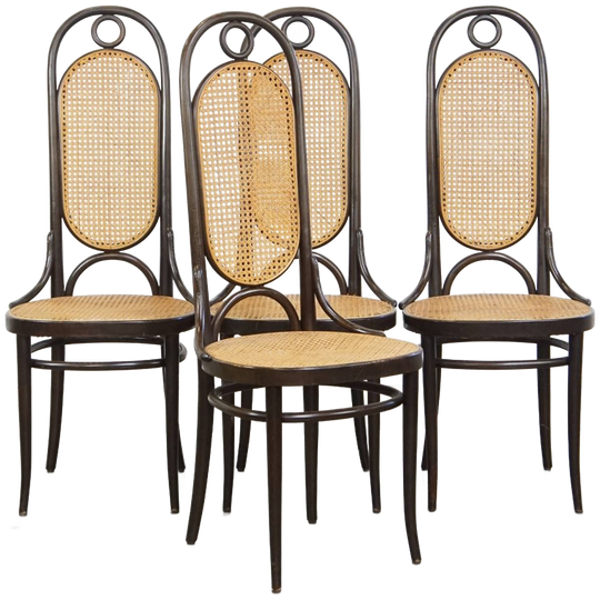 Set Van 4 Hoge Vintage Bentwood “long John” Thonet Design Stoelen 1