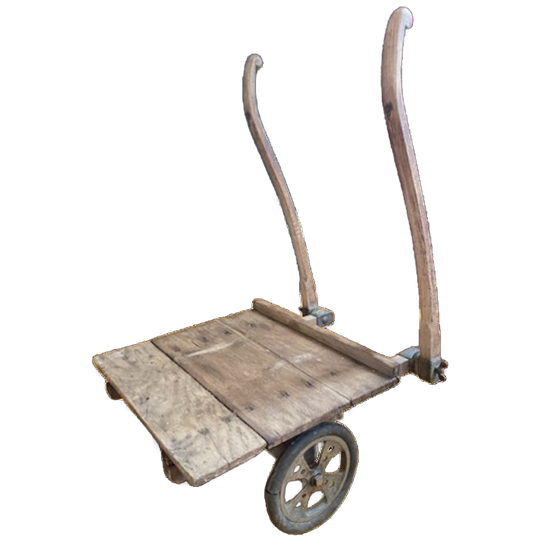 Vintage Industriele Houten Steekwagen Showkar Salontafel 1