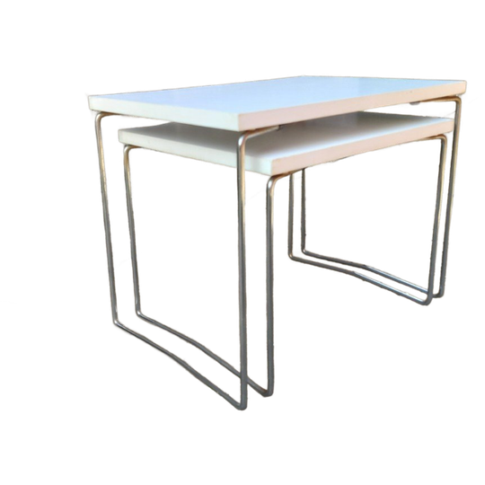 Set 2X Brabantia Bijzettafels Formica Blad Verchroomde Poten 1