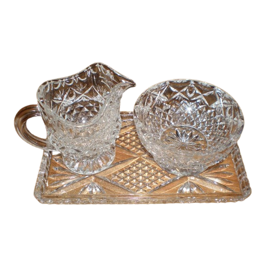 Prachtige Vintage Driedelige Glas Kristallen Roomstel 1