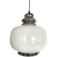 Vintage Bollamp Melkglas Met Chrome Afwerking