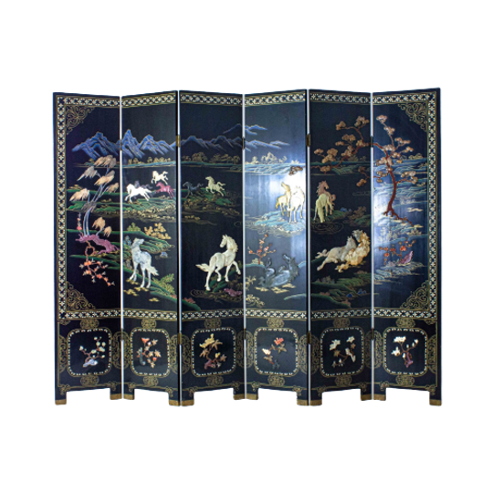 Black Oriental Room Divider With Marble Stone Details 1
