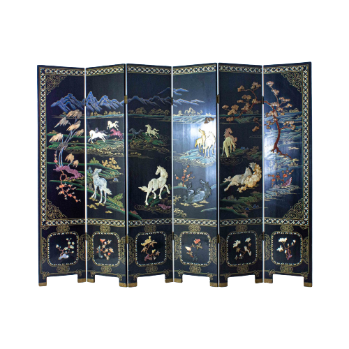 Black Oriental Room Divider With Marble Stone Details