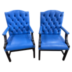 2 X Super Gave Engelse Chesterfield Fauteuils Van Springvale Blauw Gainsborough thumbnail 1