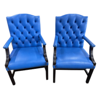 2 X Super Gave Engelse Chesterfield Fauteuils Van Springvale Blauw Gainsborough